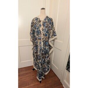 NWT* VTG 70’s Kaftan Maxi Dress-Polynesian Batik Print w/ Lace Trim-One Size